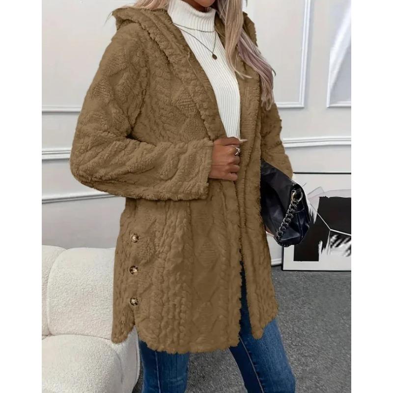 

Женская куртка осенняя мода клетчатый узор с зазубренным воротником длинный рукав блейзер пуговицы спереди флисовая подкладка повседневное пальто L