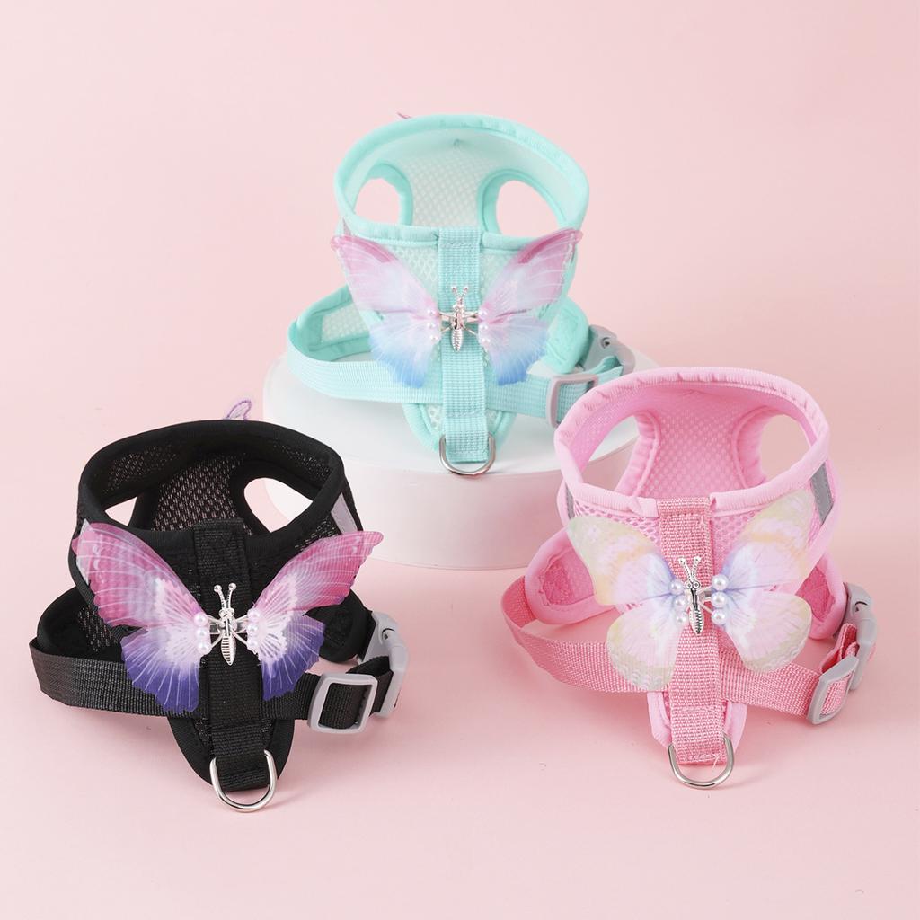 Small Dog Harness and Leash Sets Spring Summer Cute Butterfly Cat Harness and Leash Sets Breathable Dog Harness for Small Dog