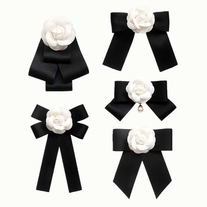 Broche Laço Preto Para Fatos Femininos E De Menina Broche Flor Para Colarinho De Camisa Branca Alfinetes Laço De Fita Feitos À Mão