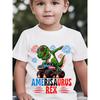 European Sizes American Independence Day Summer Boys' Fashion Short Sleeve T-Shirt, American Flag, Fireworks Elements Cool Dinosaur