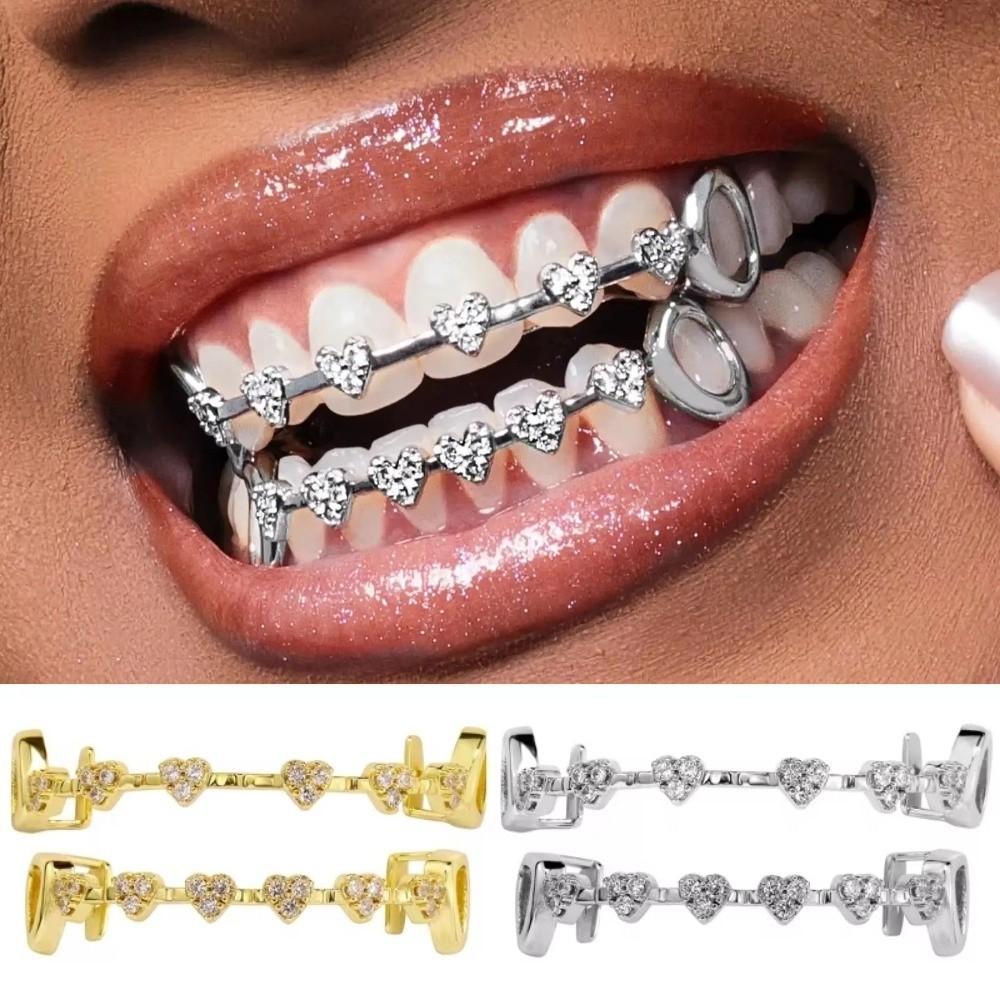 Double Glossy Charm Teeth Grillz Hip Hop Tooth Caps Gift Love Drill Braces  Dental Crown
