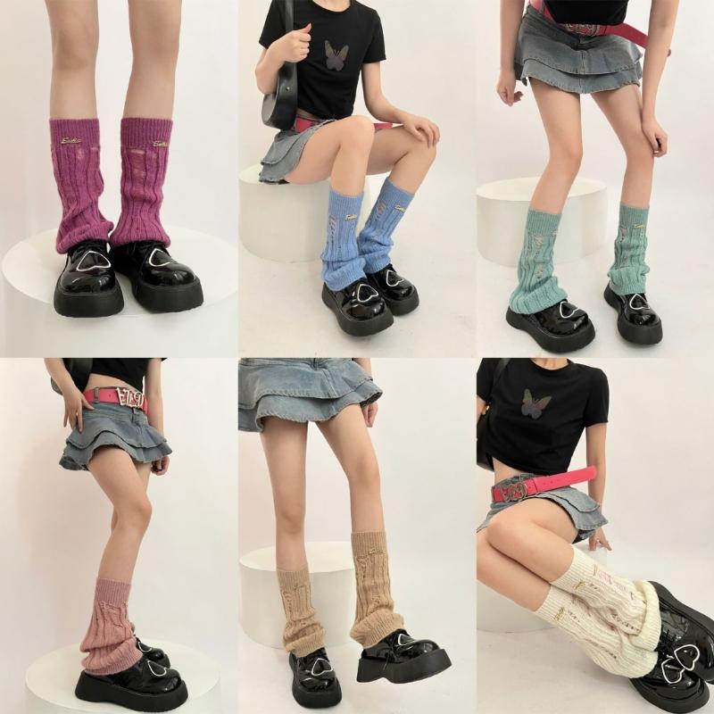 Girl Lolitas Leg Warmers Y2K Destroyed Knitted Flared Leg Sleeve Goth Baggy Cuffs Ankle Heap Socks JK Uniform Foot Cover