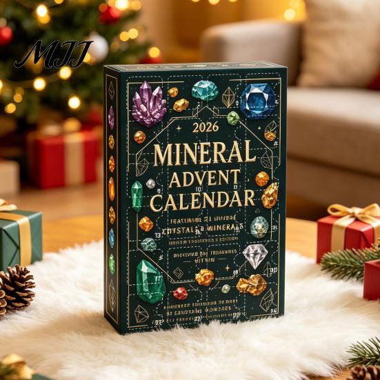 Mineral Lovers Gift Idea Gemstone Advent Calendar, 24-Day Christmas Countdown Set with 2D Decorative Display Acrylic Ornaments, Tree Hanging