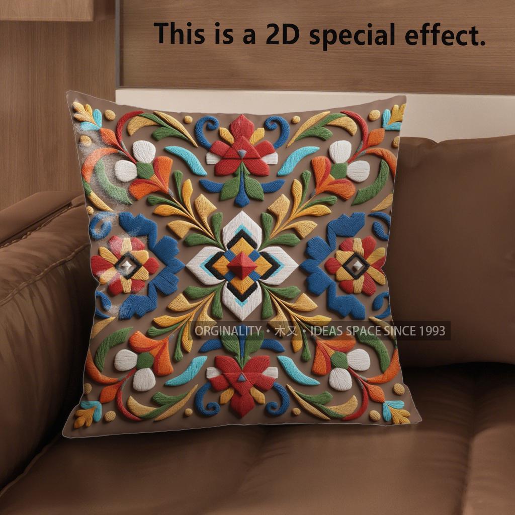 2D Colorful Floral Embroidered Pattern Pillow Covers Pattern Cushion Cover Suitable For Sofa Bedroom Car Pillow Cover