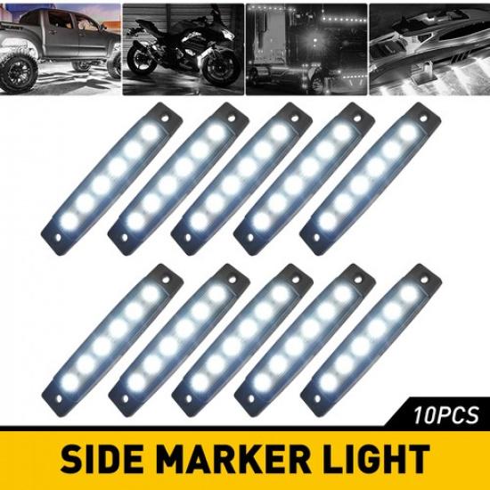 10X White 6 LED 12V Side Marker Lights Indicators for Truck Trailer Bus Lorry K
