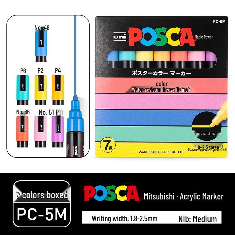 POSCA Treasure Color Acrylic Marker Set (Water-Based, PC-1M/3M/5M)