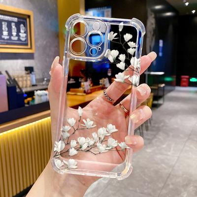 Coque de téléphone transparente simple à motif de fleur blanche adaptée pour iPhone 17 16 15 14 13 12 11 Pro/Max/Plus anti-chute et antichoc