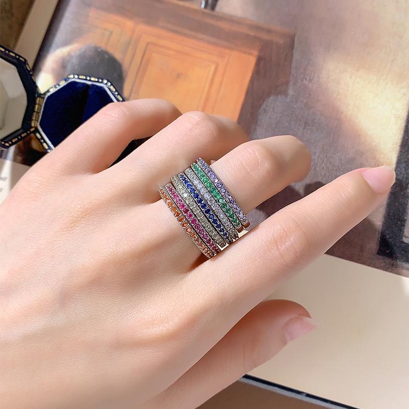 925 Sterling Silver Plated Colorful Zircon Ring Stackable Dainty Women's Jewelry Birthday Gift Valentine's Day Present