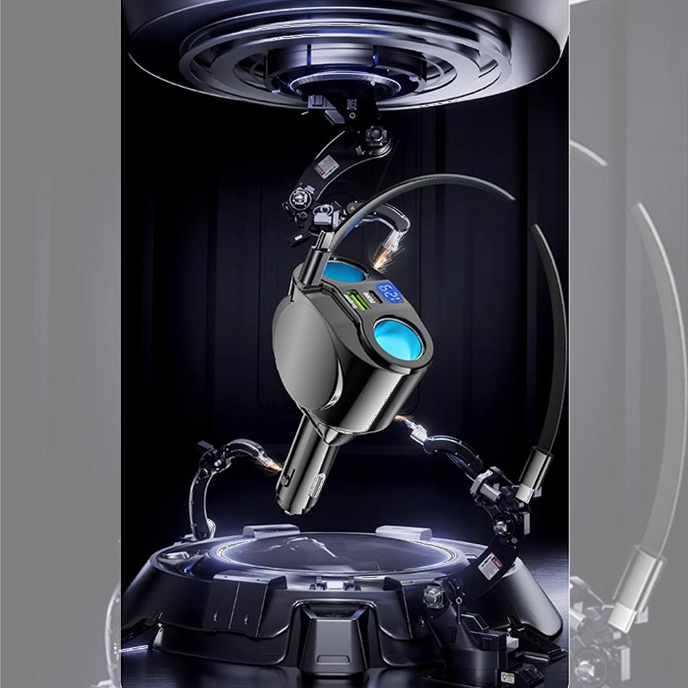 PD30W Einziehbarer Autoladegerät, 5-in-1 Schnelllade-Autoladegerät 120W mit Digitalanzeige Autoladegerät-Adapter Autozubehör Für iPhone, Samsung