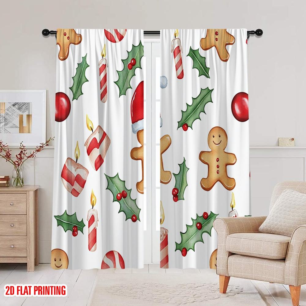 2pcs,2D plane printing Curtains Christmas Candies Ornaments Trees (4) Polyester (without rod) All Seasons for Living Room &
