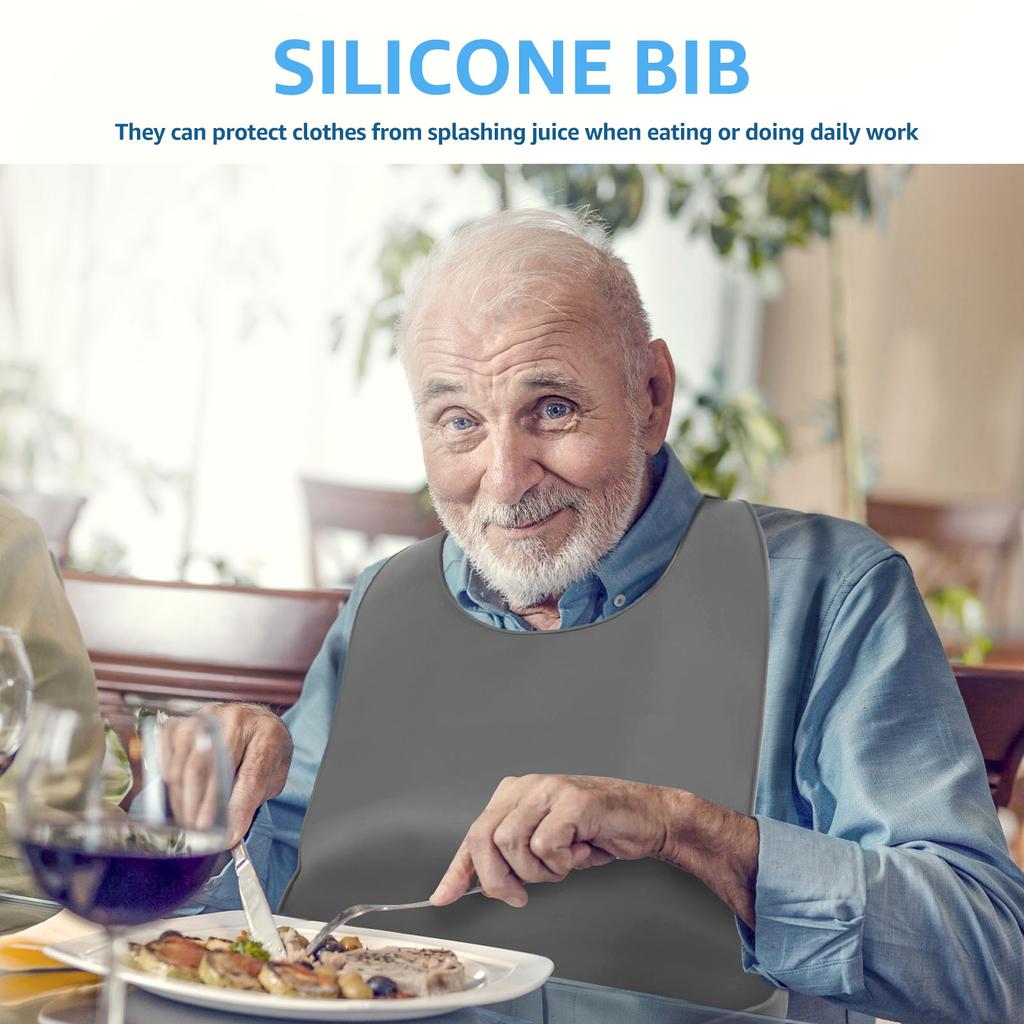 4 Stück Silikon Erwachsenen Lätzchen Verstellbare Wasserdichte Erwachsenen Fütterungslätzchen mit Krümelfänger Kleidungsschützer für ältere Frauen Männer