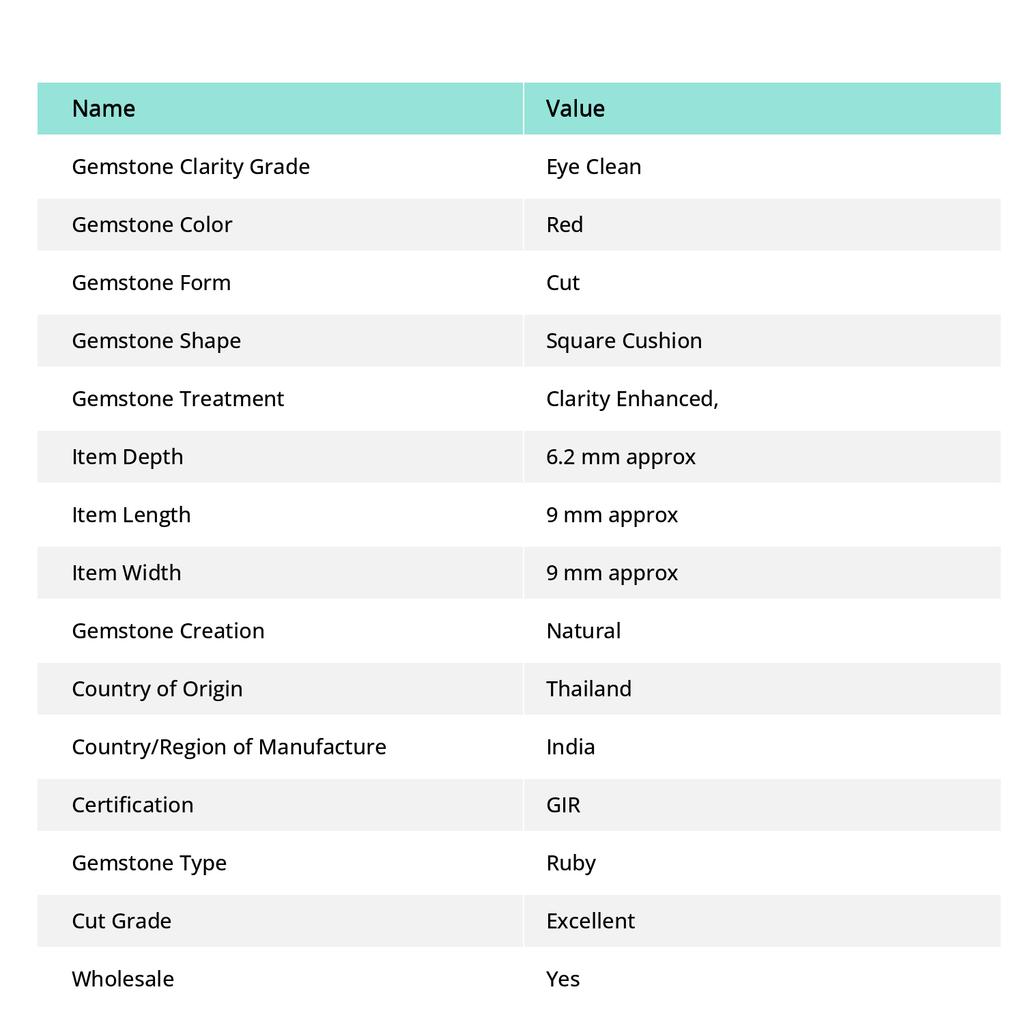 Rubin Roșu Certificat, Tăietură Pătrată Naturală, 5.60 Ct, Piatră Prețioasă Liberă Pentru Inel M-819-Ra