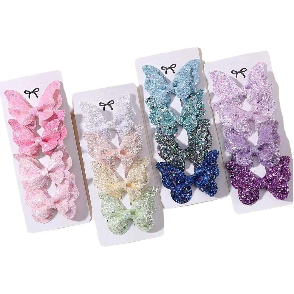 4Pcs Colorful Glitter Ribbons Glitter Hair Clip Double Butterfly Design Sequins Hair Clip For Girls