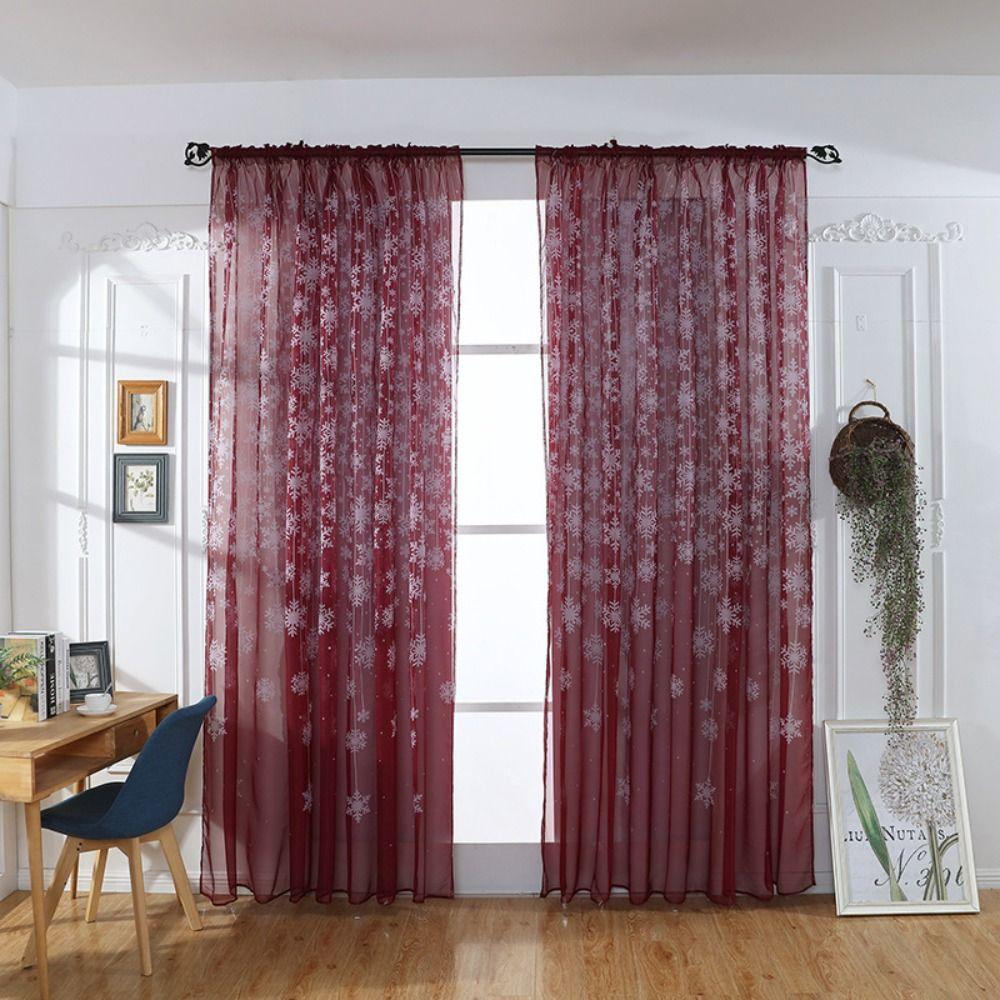 Translucent Tulle Curtain Gauze Transparent Curtain Soft Snowflake Sheer Curtains Living Room