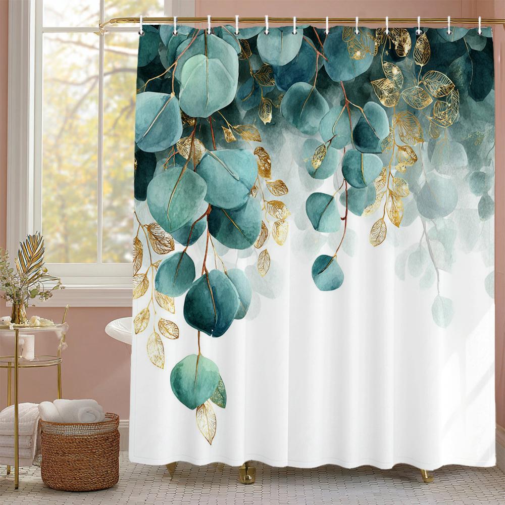 Eucalyptus Leaf Shower Curtain, Bathroom Decorative Shower Curtain, Waterproof Shower Curtain with Hooks