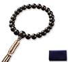 Men's Prayer Beads M-081 12mm Smoky Quartz 8-Strand Braided Silk Tassel Jodo Shinshu Kyoto Handmade Paulownia Box & Bead Pouch