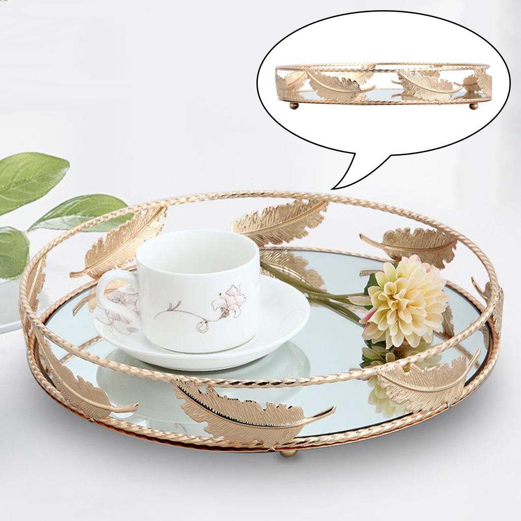Round Mirror Plate Decorative Cosmetics Storage Tray Jewelry Organizer Tray Wedding Decoration Crafts