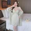 "Ice Silk Green Summer Nightdress & Robe Set with Chest Pad - Sexy & Lightweight Two-Piece"