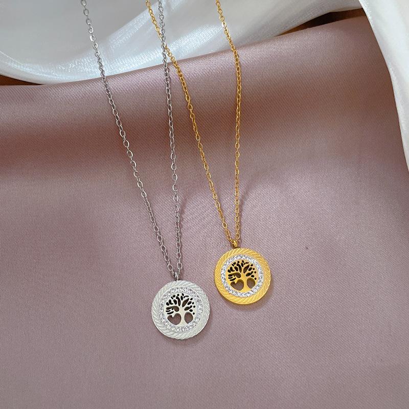 Titanium Steel Light Luxury Tree Of Life Minimalist Furnace Real Gold Necklace Female Collarbone Chain Accessories
