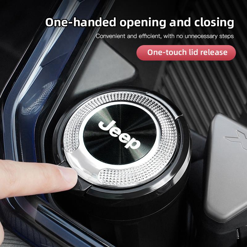 Portabicchieri Posacenere per Auto Portatile Staccabile Luce LED per Jeep Wrangler JL JK Renegade Compass Gladiator Cherokee Rubicon Willys