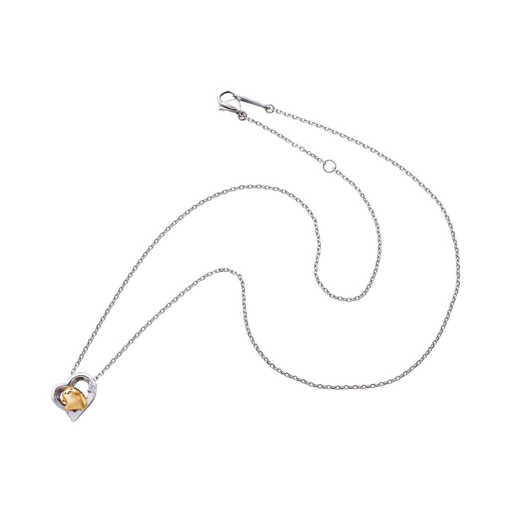 Halskette zum 10. Jahrestag von Gudetama, 40 cm, chirurgischer Edelstahl 925, Zirkonia, gelbe Beschichtung, offenes Herz, Sanrio-Figuren [Weißklee]