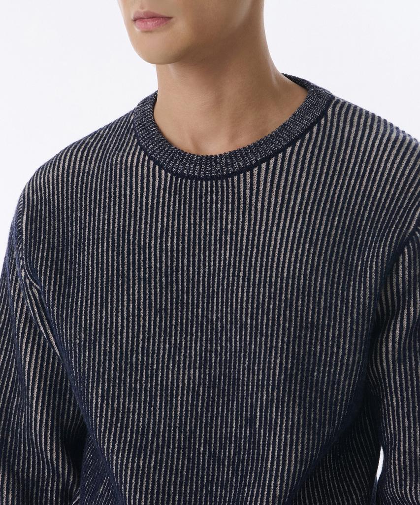 MUSINSA STANDARD Two-Tone Ribbed Crew Neck Knit [Navy/Oatmeal]
