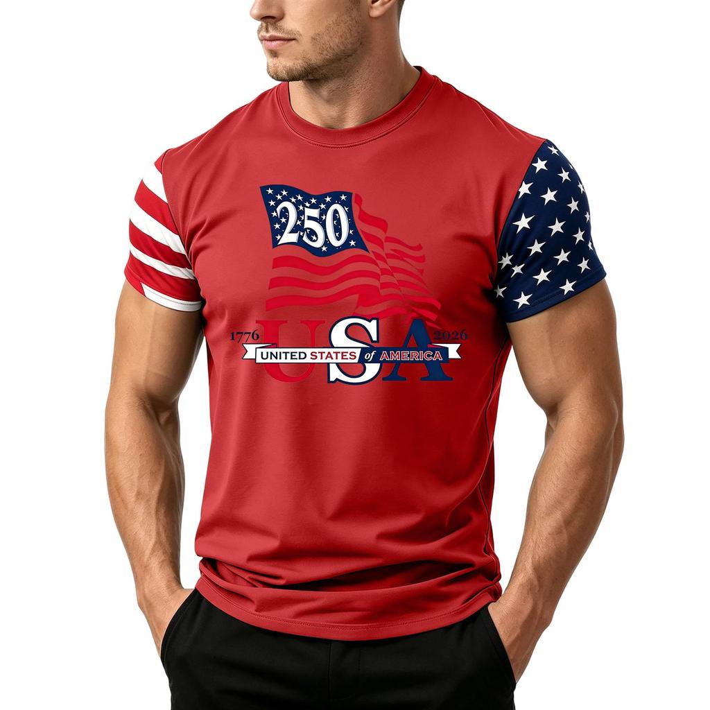 Men's Loose Fit Casual Short Sleeve T Shirt Featuring Flag Print Suitable for Summer Daily Wear Lightweight Comfortable Fabric
