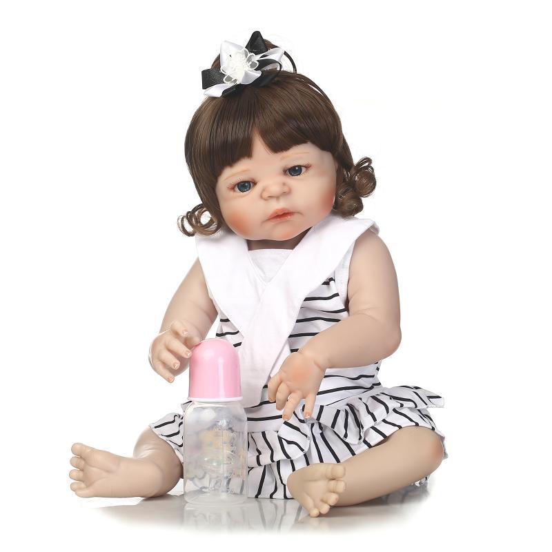 In Stock NPK Silicone Bath Toy Baby Doll with Clothing, 0-3 Months 57cm, Blue Eyes белый