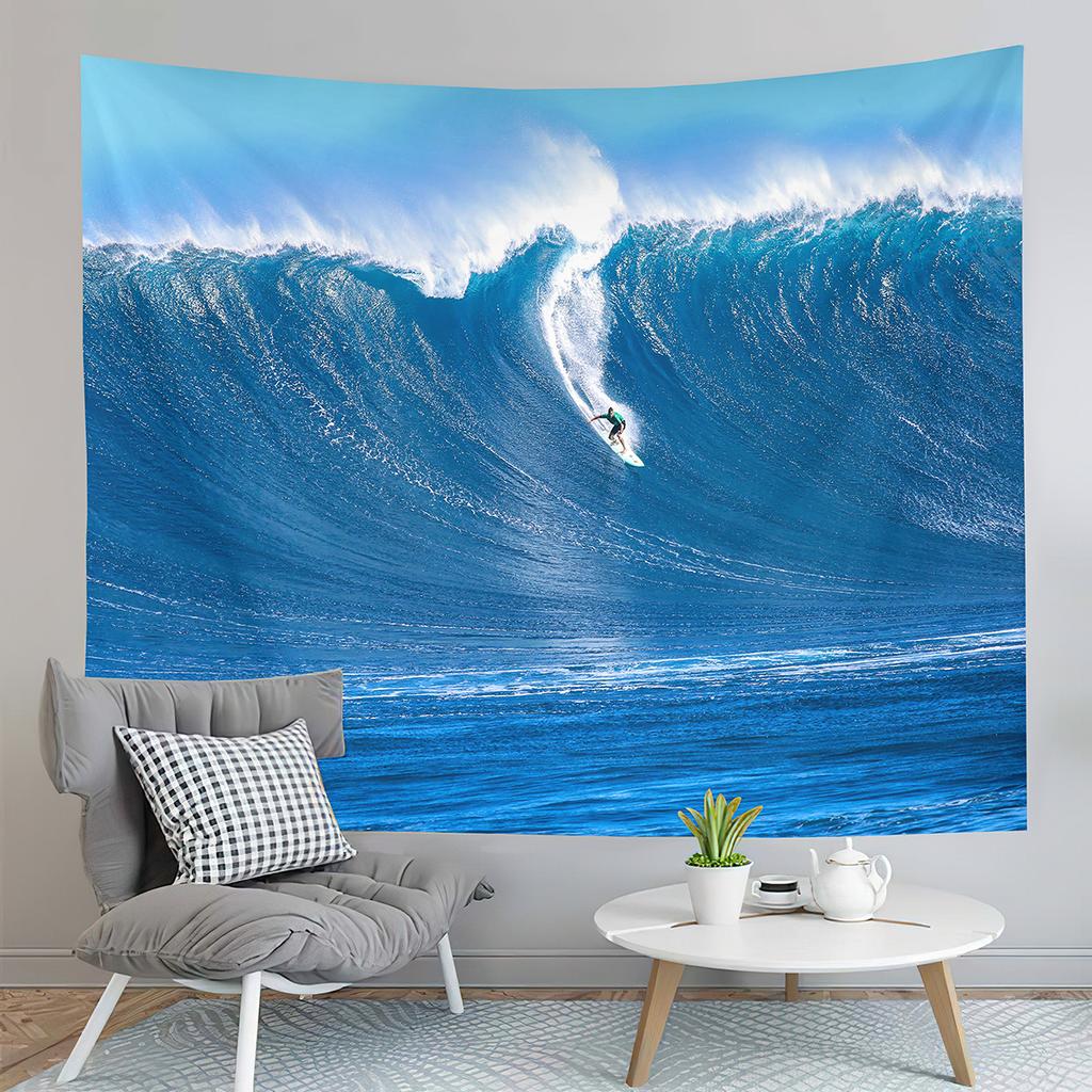 Blue Ocean Waves Tapestry Sea Sunset Scenery Tapestry Nature Art Tapestry Home Living Room Bedroom Wall Modern Art Tapestries
