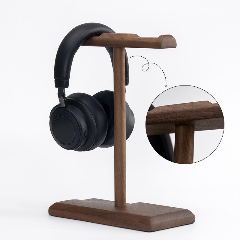Walnut Wood Headphone Stand with Anti-slip Groove,Universal Desk Holder for Over-ear Gaming Headset,Earbuds Storage Display Rack