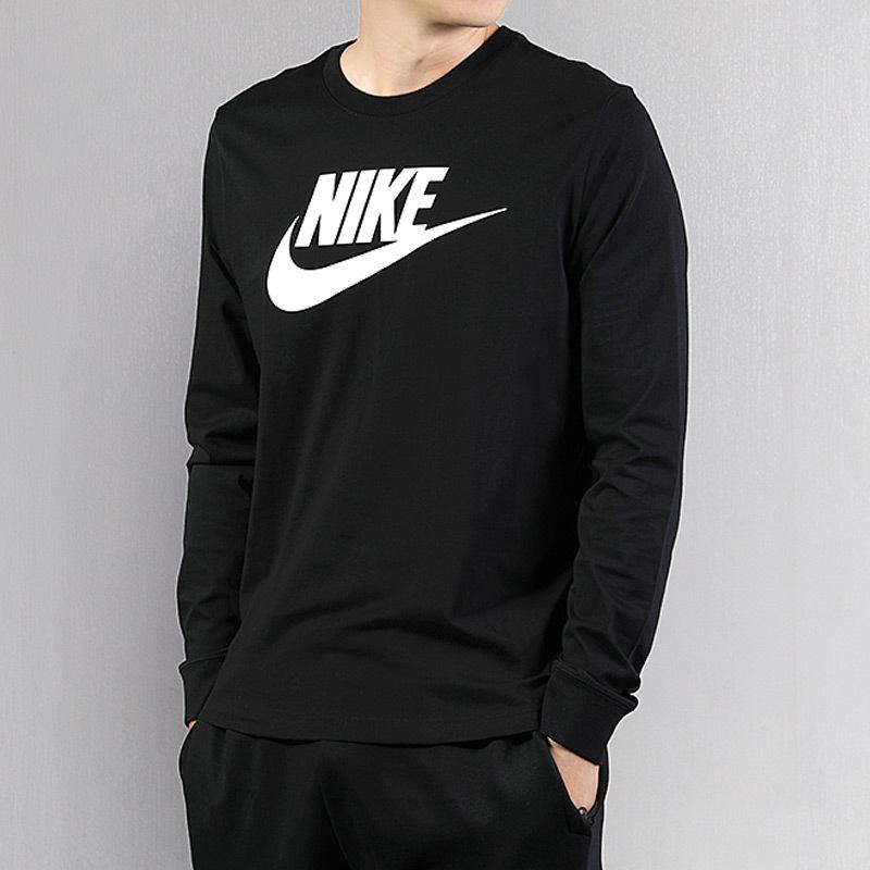 Nike Sportswear Futura Icon Logo Print Casual Crew Neck Long Sleeve T-Shirt Men Tops Black CI6292-010