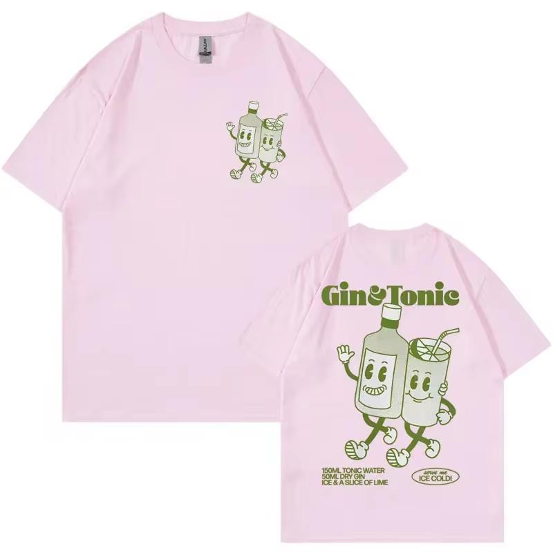 Cotton Cartoon Beverage Bottle Pattern Fun And Fashionable Oversize Hip-hop Street Style 2024 Summer Unisex Short Sleeved Tees
