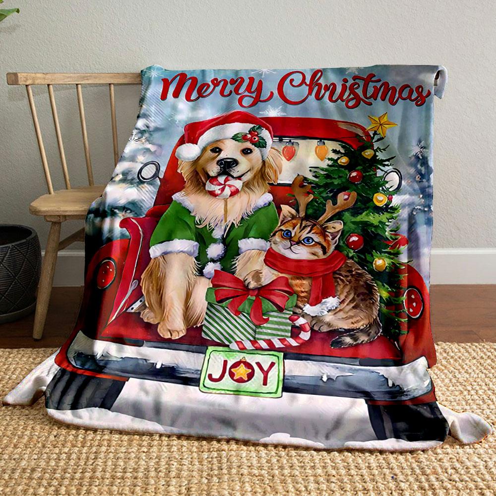 

Merry Christmas Dog Cat Truck Print Blanket bedroom Blanket for Livingroom Couch lunch break Soft throw for Friend s festival Gift 80cm x 120cm
