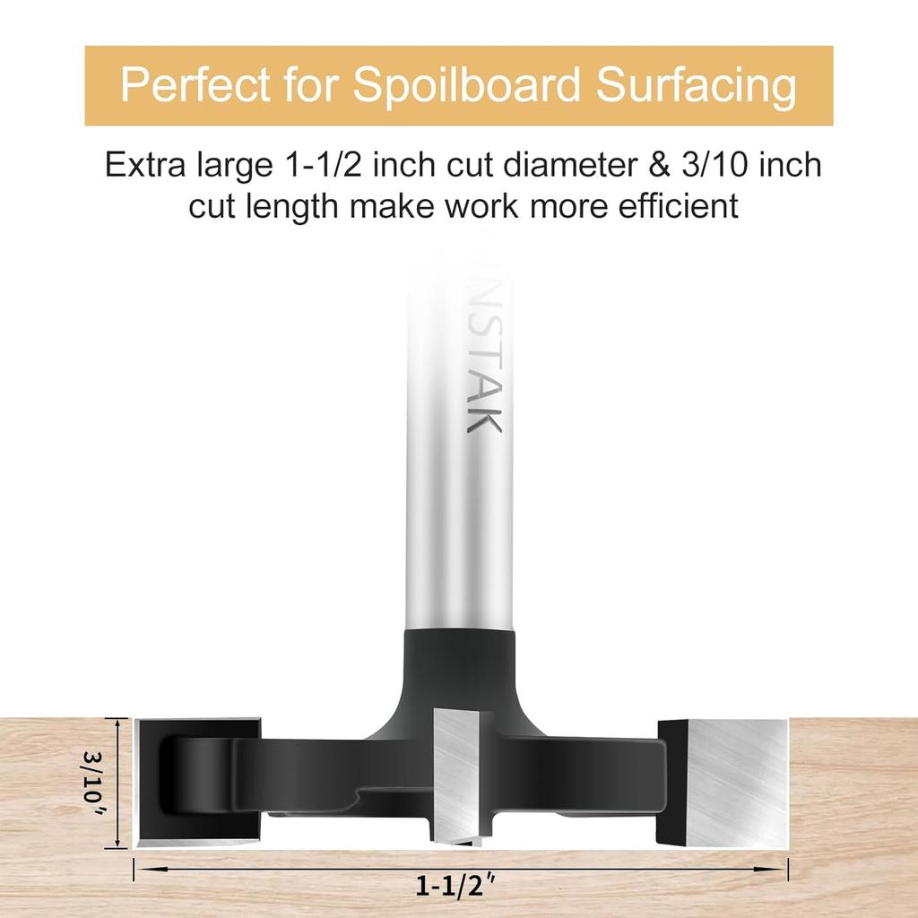 CNC Spoilboard Surfacing Router Bit 1/4 Inch Shank, Extra Large 1-1/2 Inch Cutting Diameter, Slab Flattening Router Bit Planing Bit Wood Planing Bit