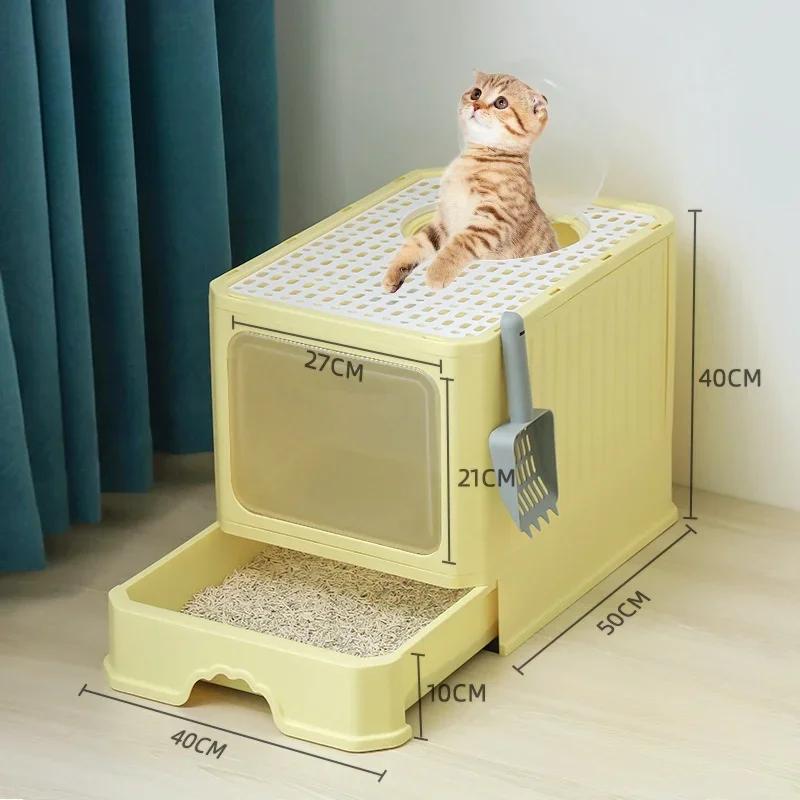 Extra Large Totally Closed Cat Litter Box-Drawer Type Anti-Splash Cat Sandbox Detachable Odor Removal Cat Litter Pan Cat Toilet
