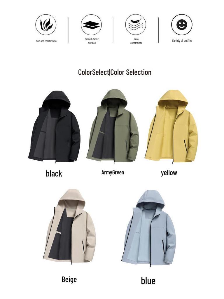 Men's Thin Hooded Cropped Jacket: Spring-Autumn 2026 Business Casual Outerwear