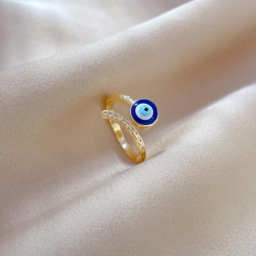 Y2K Punk Adjustable Ring, Copper Material with Synthetic Zirconia Mosaic, Fashion Eye Decoration for Party Music Festival Halloween Occasion