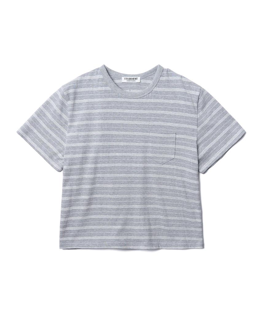 TTUDEMENT 50S Embroidered Striped Semi Over Fit T-Shirt_Melange Gray