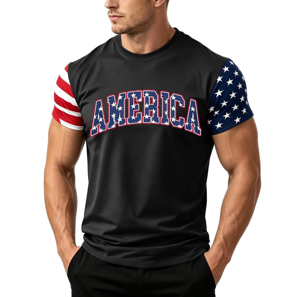 Men's Independence Day Flag Print Short Sleeve T-Shirt, Loose Casual Daily Summer Tops