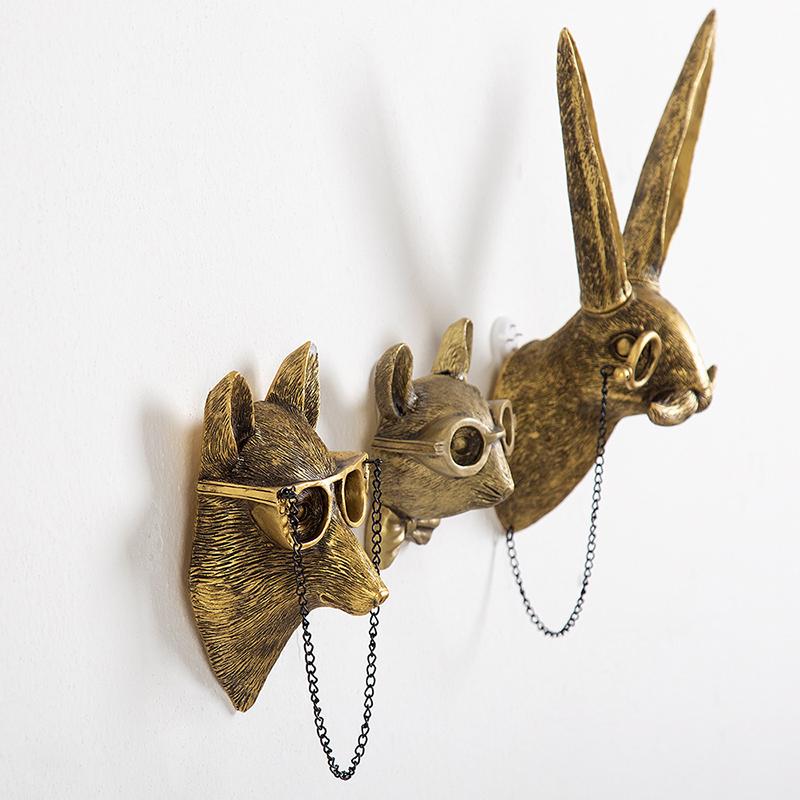 3D Animal Head Wall Mounted Resin Decor Ornament Hanging Sculpture Rabbit Deer Bear