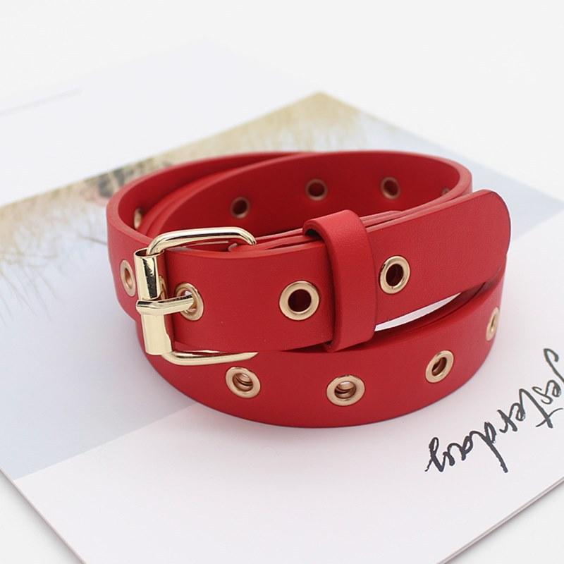Γυναικεία δερμάτινη ζώνη με στρογγυλή μεταλλική πόρπη με αγκράφα Ζώνη μόδας γραμμή με δακτύλιο ζώνης μέσης