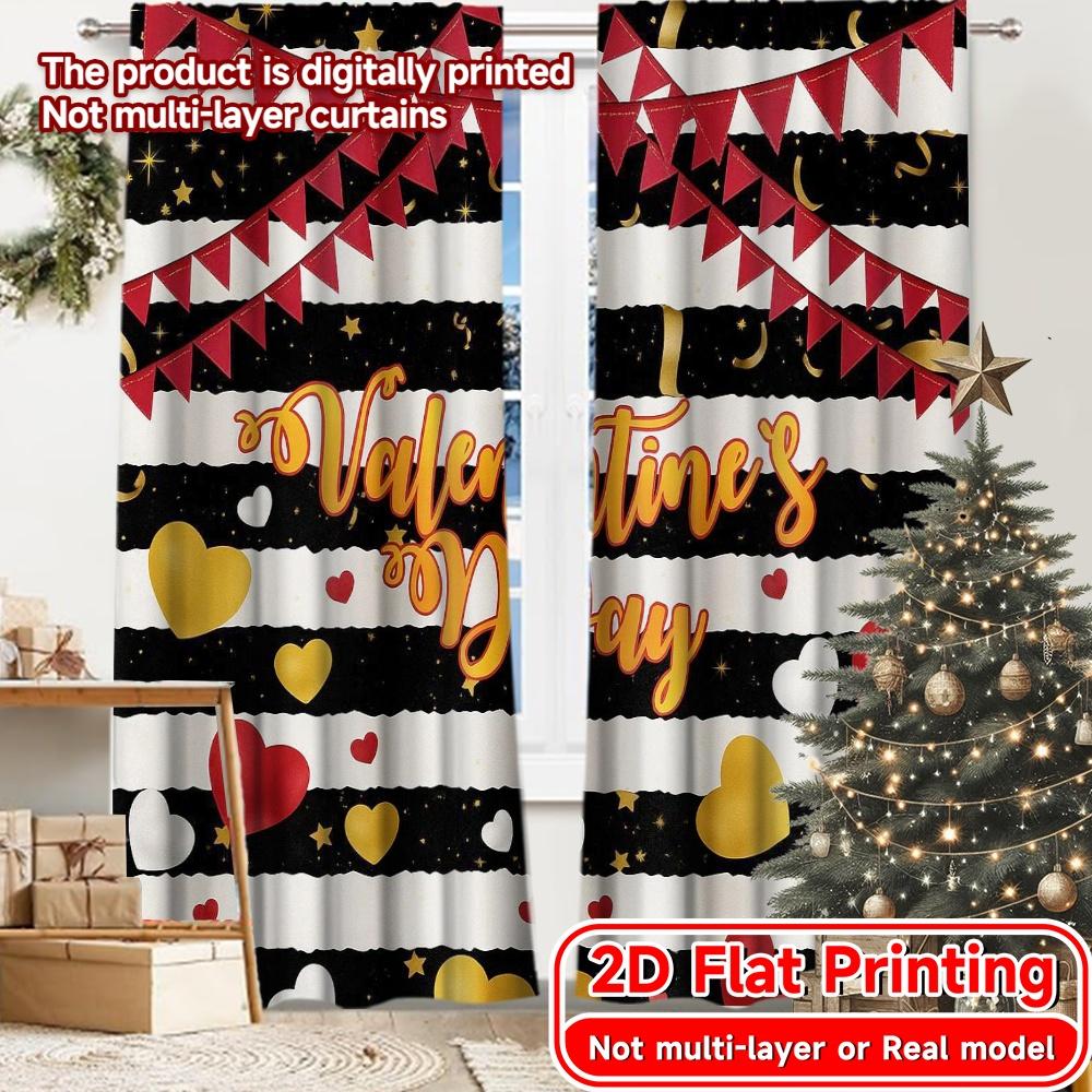

Set Of 2 Flat Printing Curtains Without Rod Valentine Bliss Popular Drapes Festival Durable Polyester Fabric Curtain W100*H70(CM)-Rod Pocket&1PCS