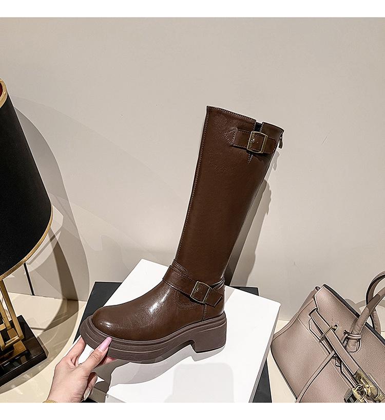 

Коричневые сапоги женские 2025 новая осень и зима маленькие, стройнящие, на толстой подошве, но сапоги до колена высокие рыцарские сапоги 40 коричневый