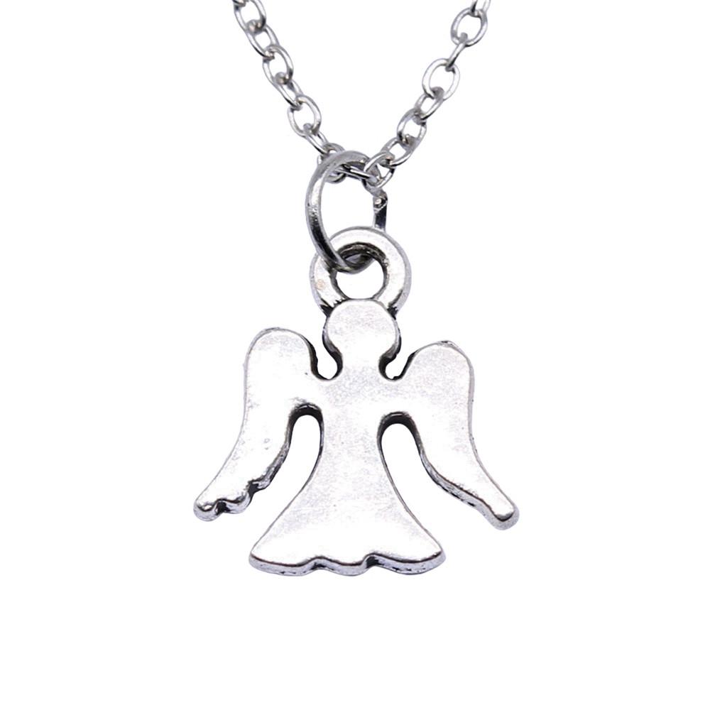 Ornate Angel With Heart Pendant Necklace Spiritual Faith Jewelry 40cm Short Chain