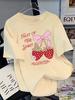 Sommer T-Shirts Damen Frucht des Geistes Erdbeeraufdruck Oberteile Rundhals Weich Bequem T-Shirt Basic Damenkleidung Grafik Y2K