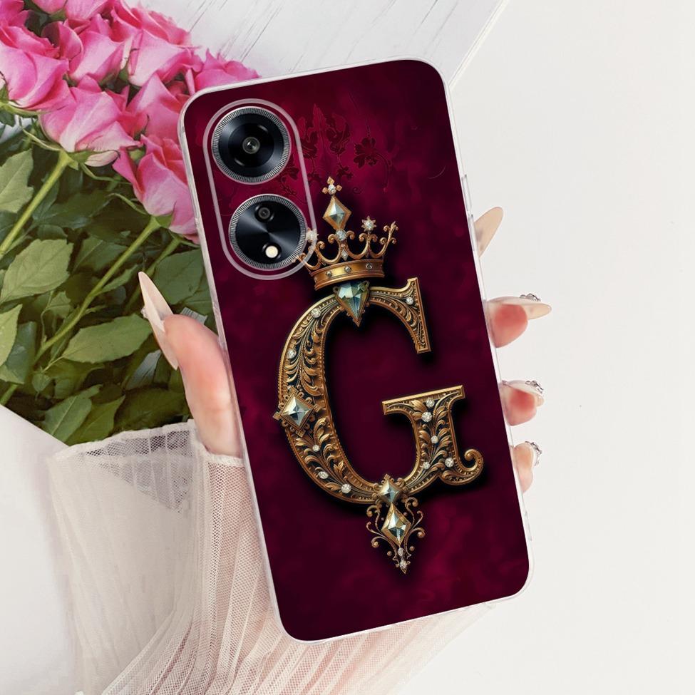 Transparent For Oppo PHS110 Cover For Oppo A1 5G Case Luxury Crown A-Z Letters 2D Flat Pattern Soft Phone Case