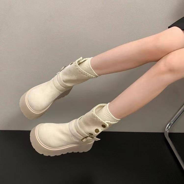 White velvet casual thick-soled small Martin boots, new winter heightening snow short boots