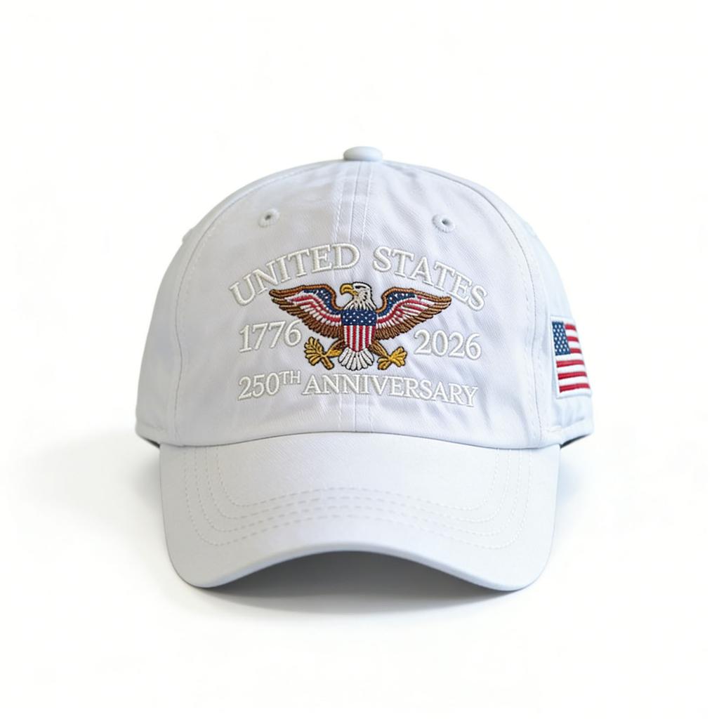 Embroidered Eagle Flag 6-Panel 100% Cotton 250th Anniversary Sporty Baseball Cap Adjustable Outdoor Sun-Protection Snapback