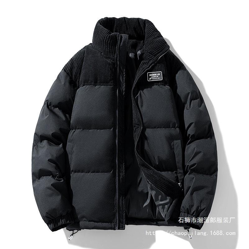 Winter new stand-up collar corduroy splicing cotton-padded clothes men's couple thickened windproof cotton clothes 