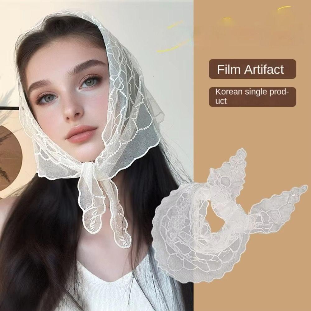 Embroidery Lace Scarf Hollow Out Hair Scarf Headband Vintage Foulard Bandana  for Women